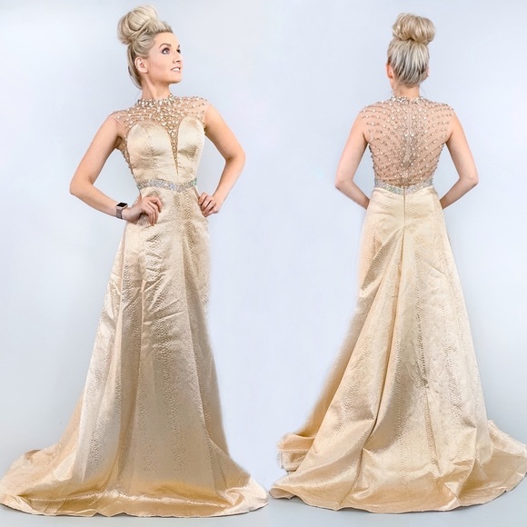For You Dresses & Skirts - Rose Gold Illusion Beaded Pageant Gown Prom Dress